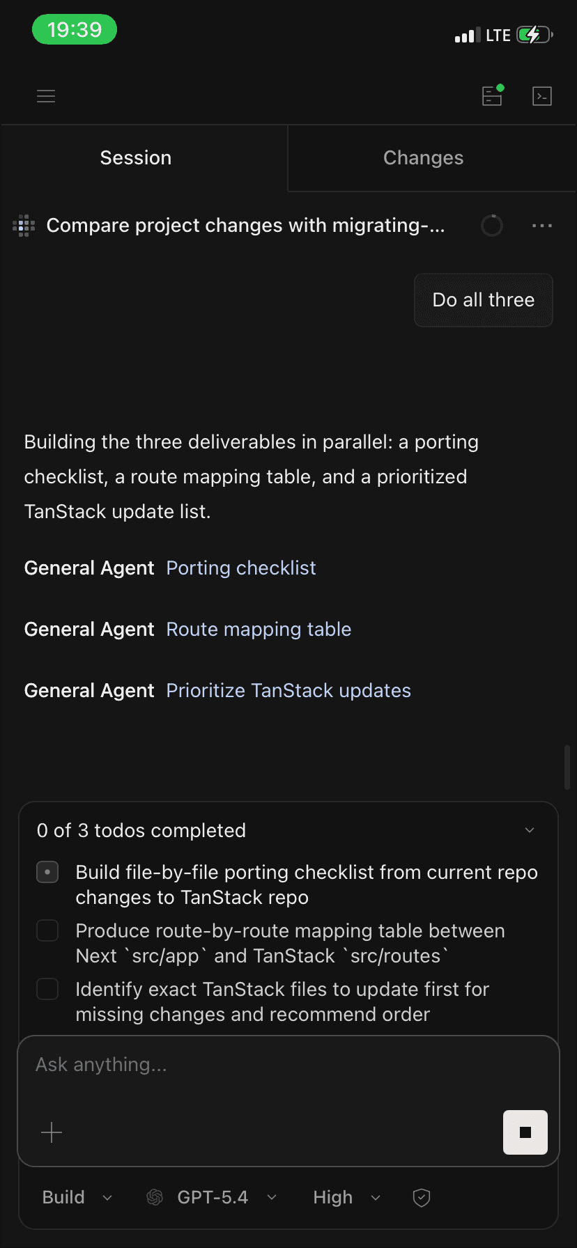 Kaizen Code agent thread with task context